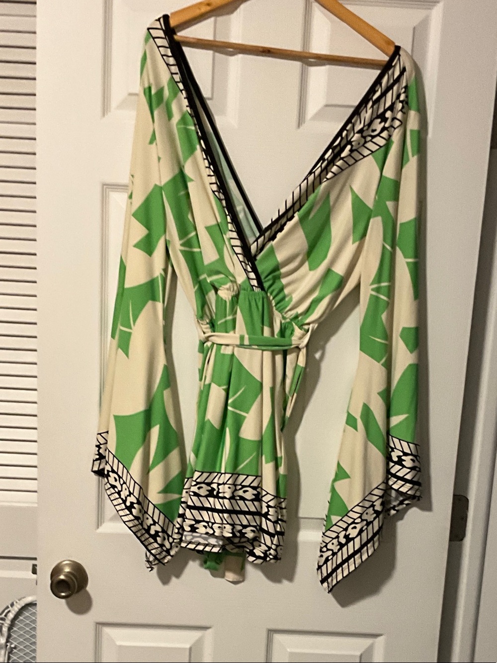 Women’s Green & Cream Wrap Jumpsuit with Belt